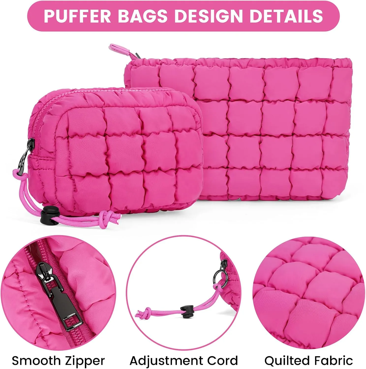Quilted Makeup Bag and Zip Card Pouch Key Chain Puffer Cosmetic Bag Travel Cute Makeup Bag Organizer Mini Coin Purse