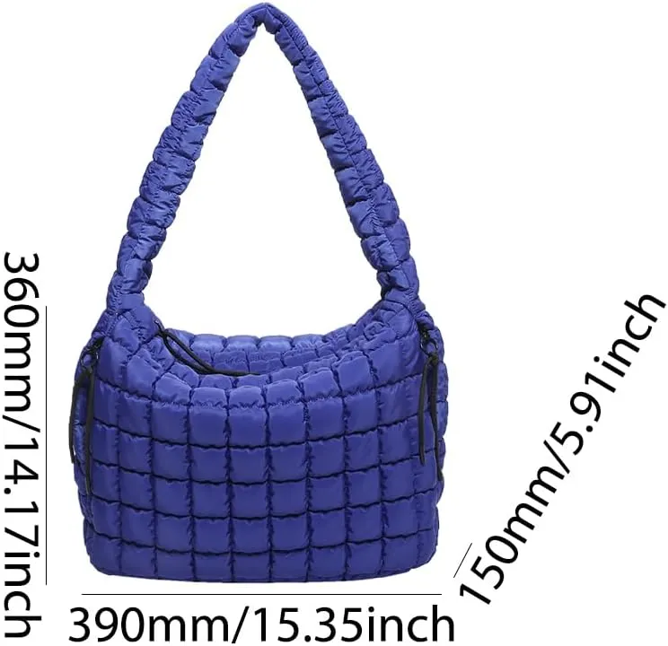 Quilted Puffer Tote Bag for Women Large Crossbody Shoulder Bag with Zipper Lightweight Travel Hobo Handbag