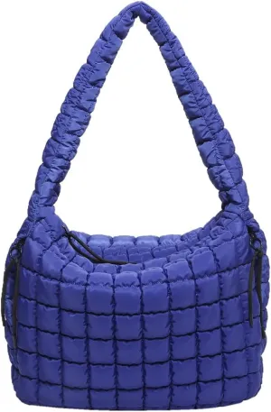Quilted Puffer Tote Bag for Women Large Crossbody Shoulder Bag with Zipper Lightweight Travel Hobo Handbag