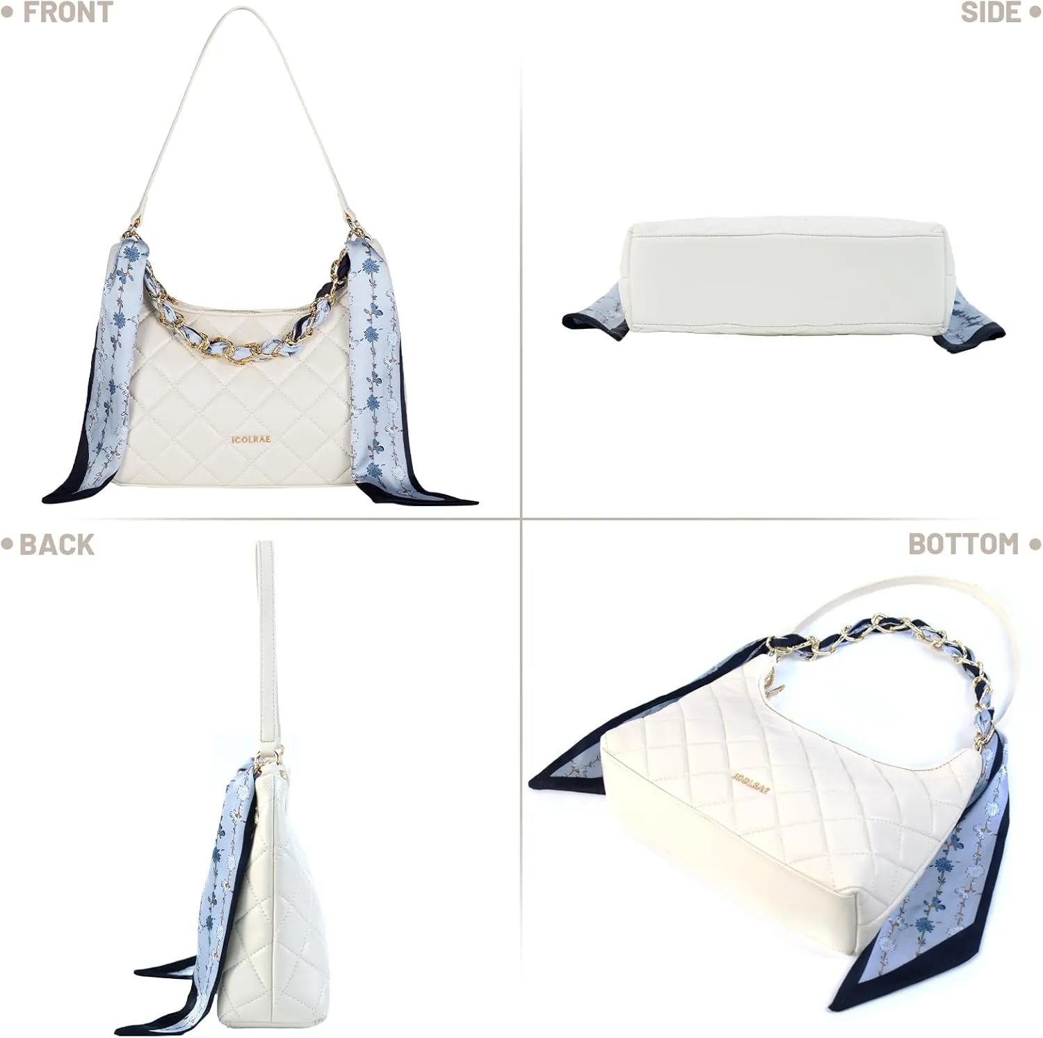 Quilted Shoulder Bag for Women Faux Leather Cute Hobo Handbags with Zipper Mini Clutch Purse Trendy Y2K