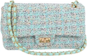 Quilted Tweed Convertible Shoulder Bag for Women Trendy Crossbody Chain Purse for Evening, Casual, and Travel Use