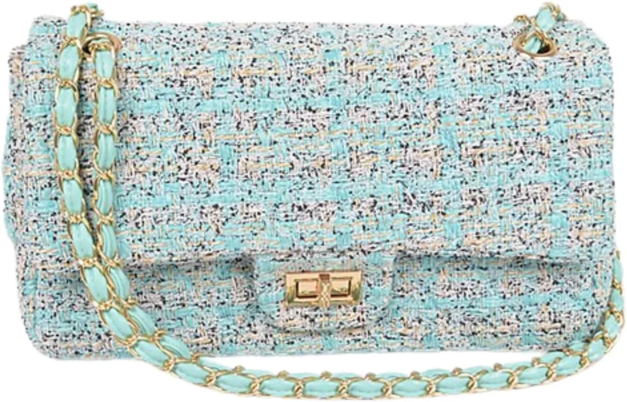 Quilted Tweed Convertible Shoulder Bag for Women Trendy Crossbody Chain Purse for Evening, Casual, and Travel Use