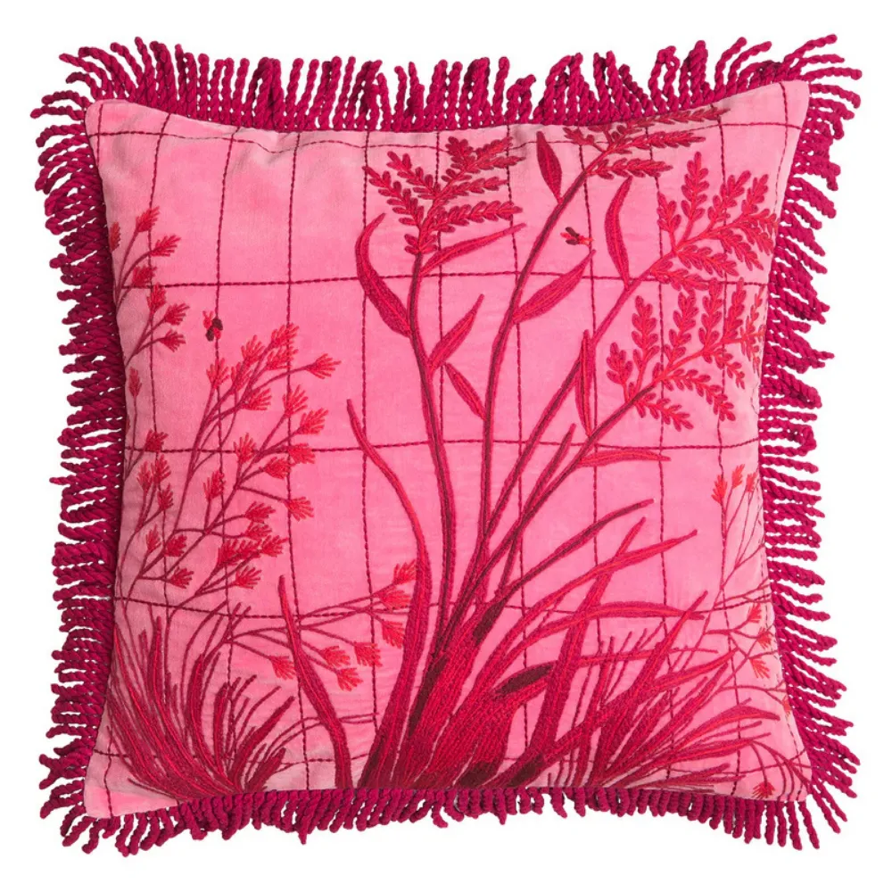 "Adelyn" Embroidered Cushion - Cosmo Pink