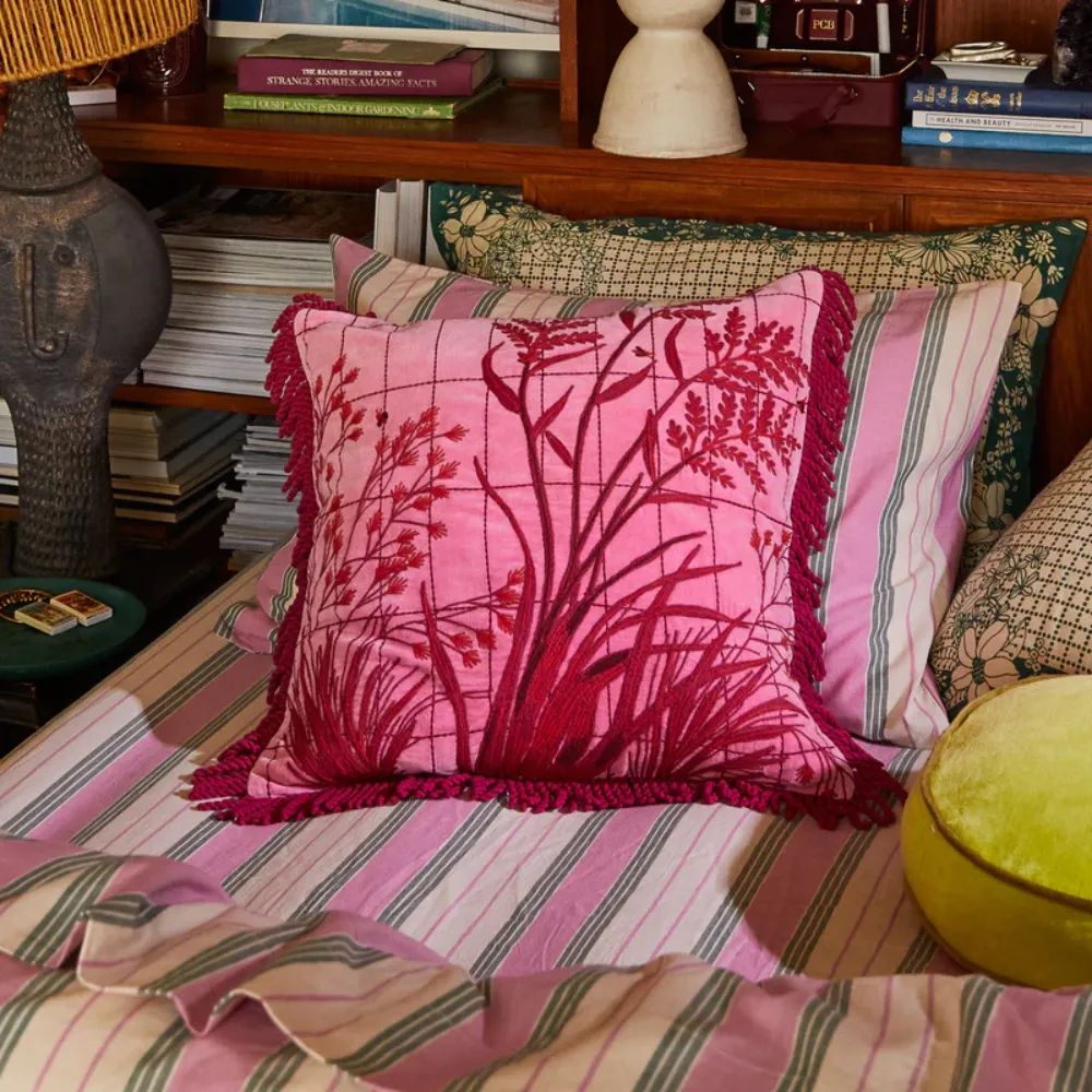 "Adelyn" Embroidered Cushion - Cosmo Pink