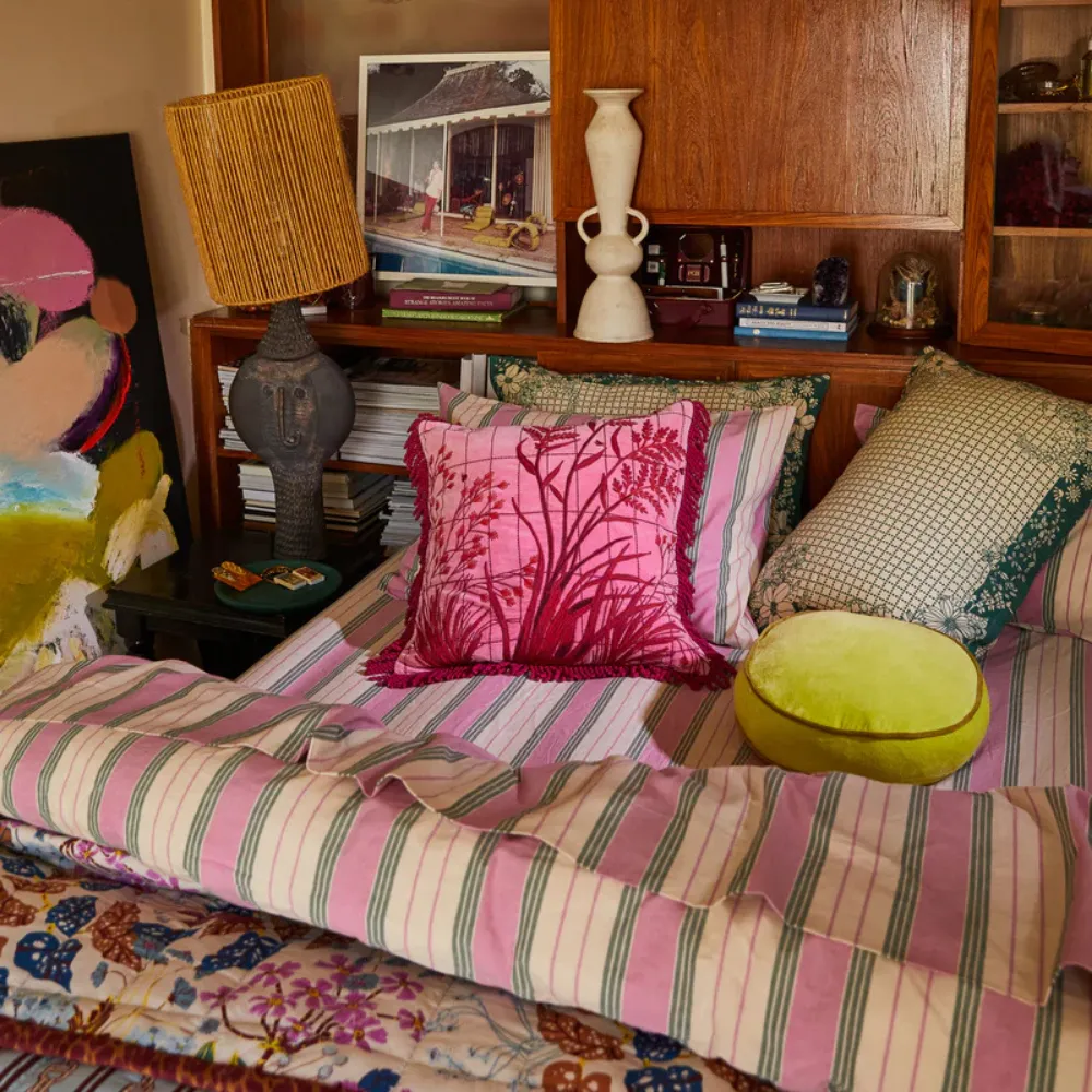 "Adelyn" Embroidered Cushion - Cosmo Pink