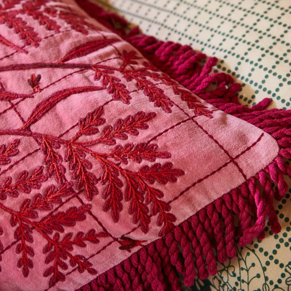 "Adelyn" Embroidered Cushion - Cosmo Pink