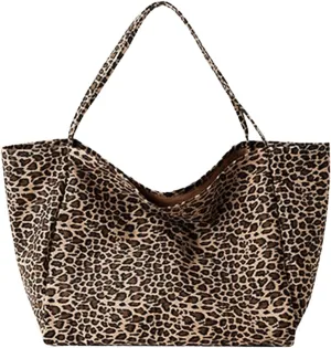 QWINEE Women's Leopard Print Shoulder Bag Large Capacity Cheetah Print Large Tote Bag Travel Handbag