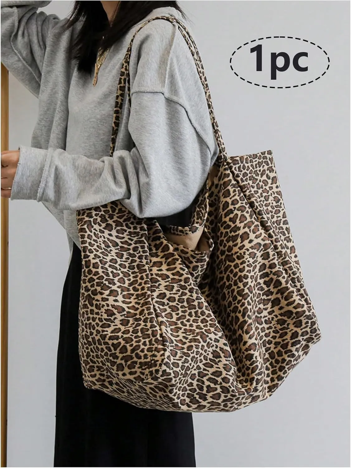 QWINEE Women's Leopard Print Shoulder Bag Large Capacity Cheetah Print Large Tote Bag Travel Handbag