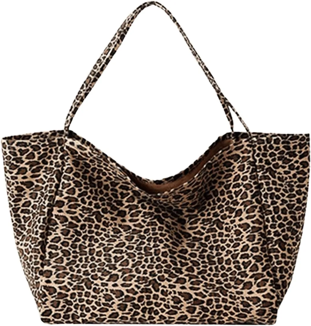 QWINEE Women's Leopard Print Shoulder Bag Large Capacity Cheetah Print Large Tote Bag Travel Handbag