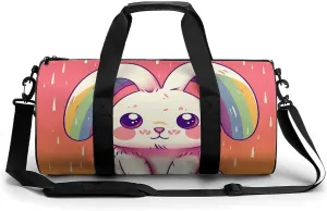 Rabbit with Rainbow Ears Sport Gym Duffle Travel Bag for Women Men Overnight Weekender Bag with Shoe Compartment,Wet Pocket, 17.7in/9in/9in, style-27