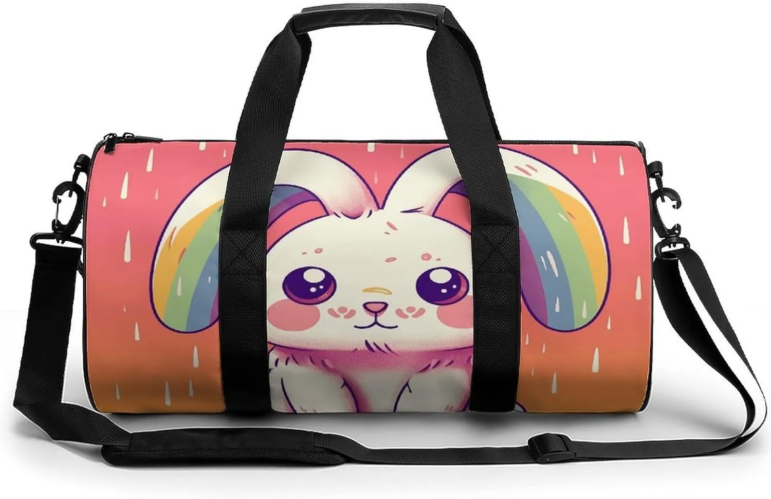 Rabbit with Rainbow Ears Sport Gym Duffle Travel Bag for Women Men Overnight Weekender Bag with Shoe Compartment,Wet Pocket, 17.7in/9in/9in, style-27