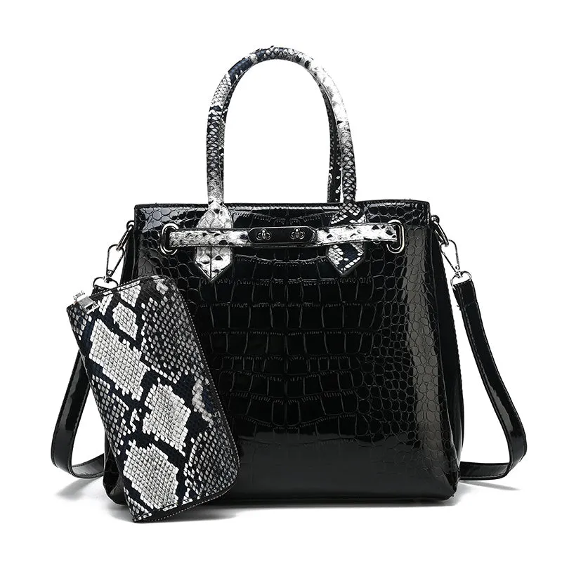Rachel – Crocodile Embossed Tote with Snakeskin Trim