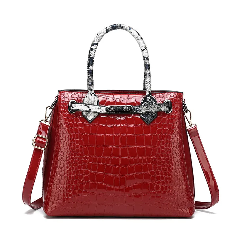 Rachel – Crocodile Embossed Tote with Snakeskin Trim