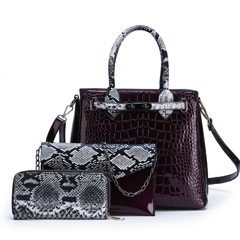 Rachel – Crocodile Embossed Tote with Snakeskin Trim
