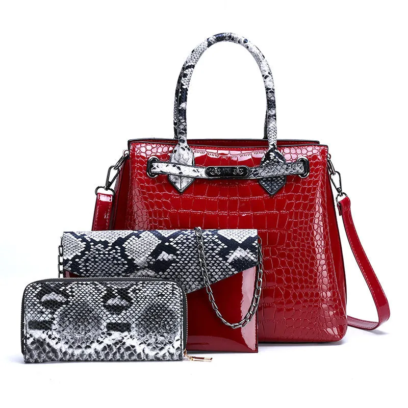 Rachel – Crocodile Embossed Tote with Snakeskin Trim