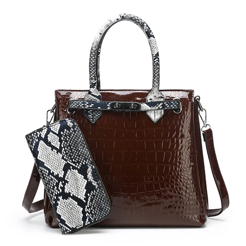 Rachel – Crocodile Embossed Tote with Snakeskin Trim