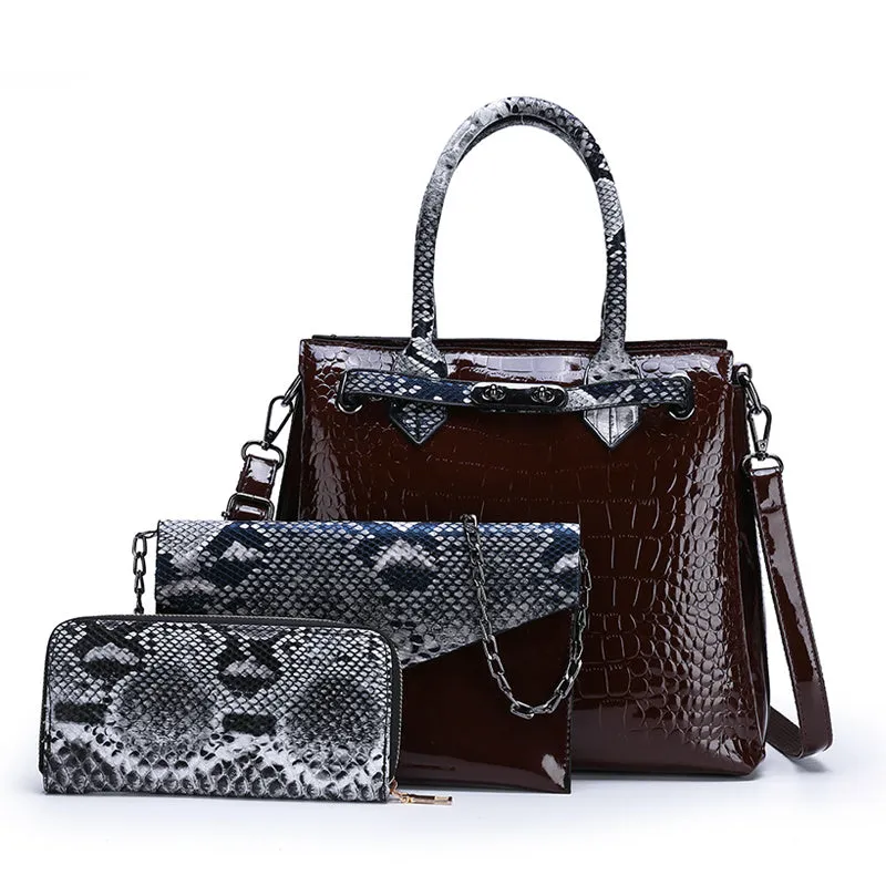 Rachel – Crocodile Embossed Tote with Snakeskin Trim
