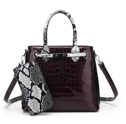 Rachel – Crocodile Embossed Tote with Snakeskin Trim