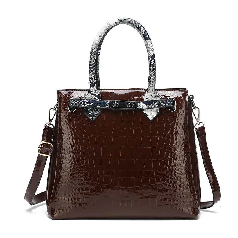 Rachel – Crocodile Embossed Tote with Snakeskin Trim