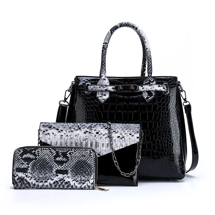 Rachel – Crocodile Embossed Tote with Snakeskin Trim