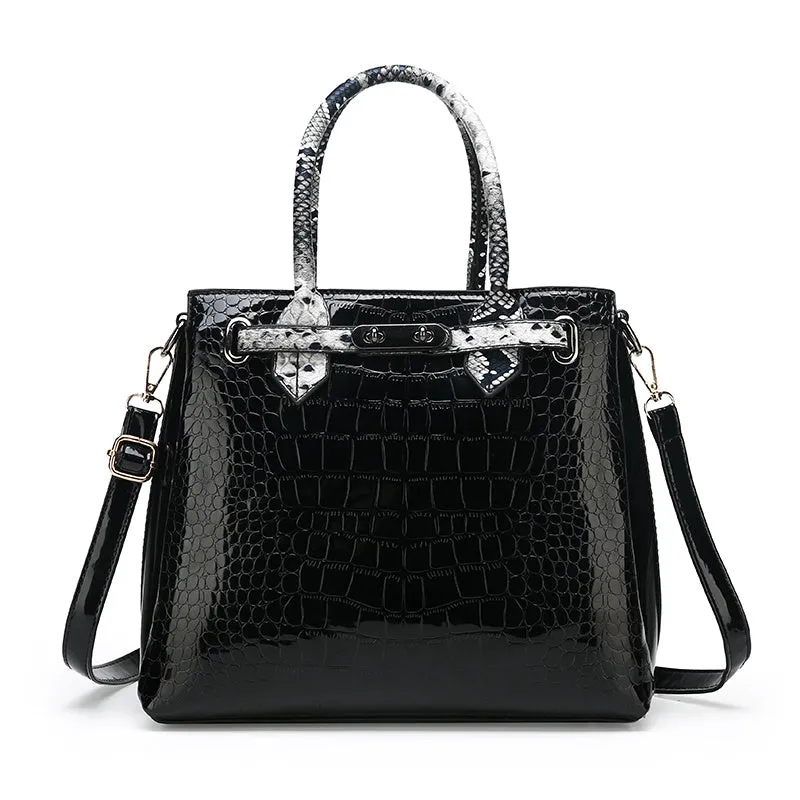 Rachel – Crocodile Embossed Tote with Snakeskin Trim