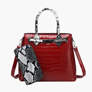 Rachel – Crocodile Embossed Tote with Snakeskin Trim