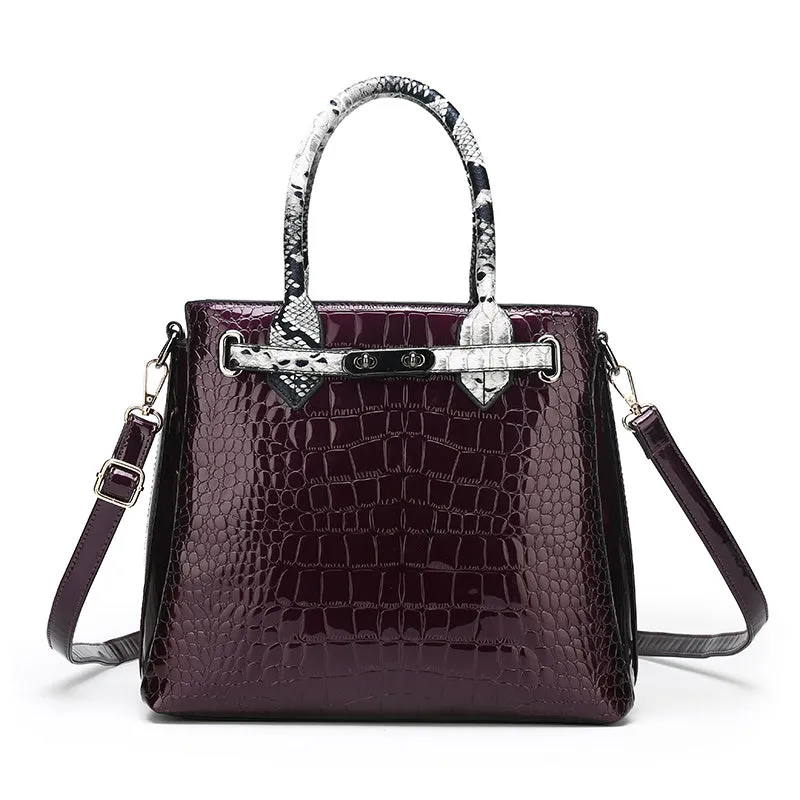 Rachel – Crocodile Embossed Tote with Snakeskin Trim