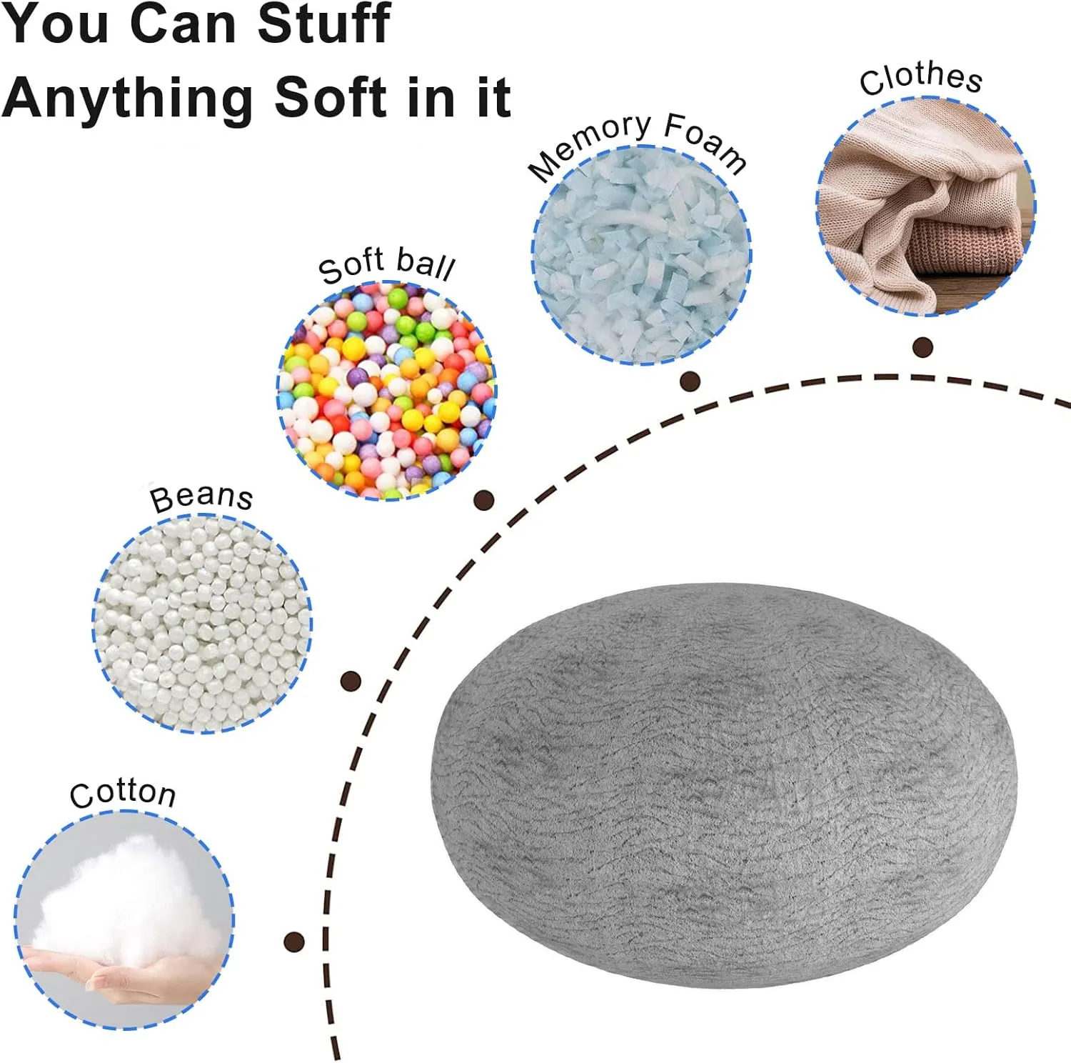 RAINBEAN Bean Bag Chair Cover(it was only a Cover, not a Full Bean Bag) Chair Cushion, Big Round Soft Fluffy PV Velvet Sofa Bed Cover, Living Room Furniture, Lazy Sofa Bed Cover,6ft Light Grey