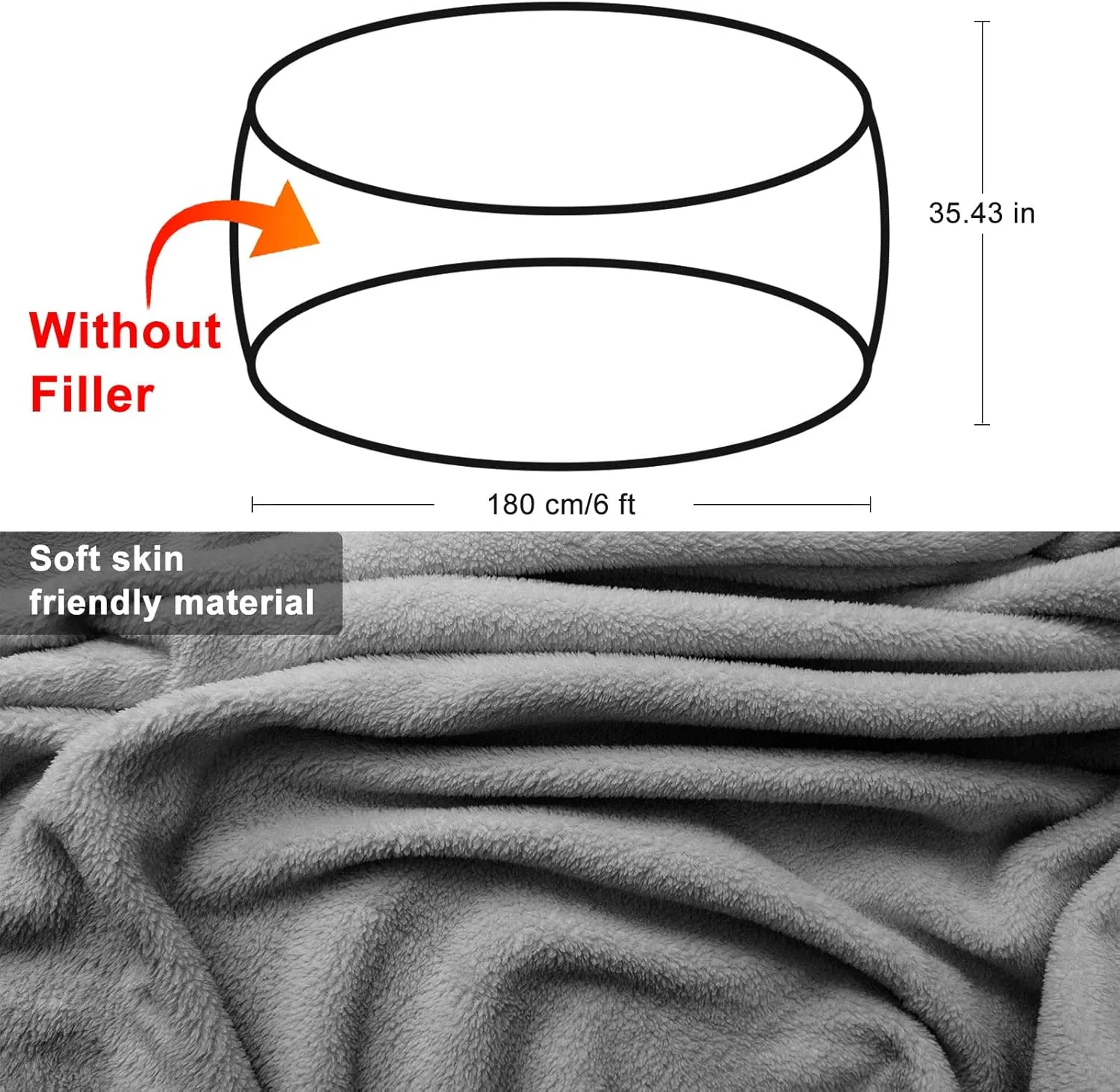 RAINBEAN Bean Bag Chair Cover(it was only a Cover, not a Full Bean Bag) Chair Cushion, Big Round Soft Fluffy PV Velvet Sofa Bed Cover, Living Room Furniture, Lazy Sofa Bed Cover,6ft Light Grey