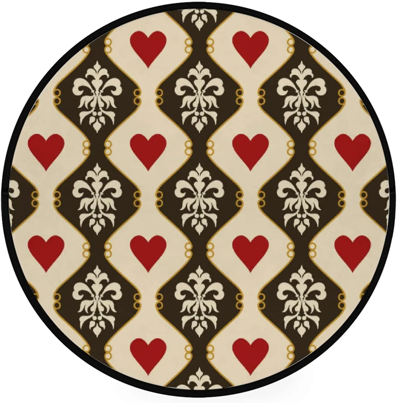 Rashu Area Rug Round for Bedroom Victorian Hearts Soft Rug Boys Girls Fuzzy Nursery Room Rug Circle Plush Floor Carpet Babies Room Decor