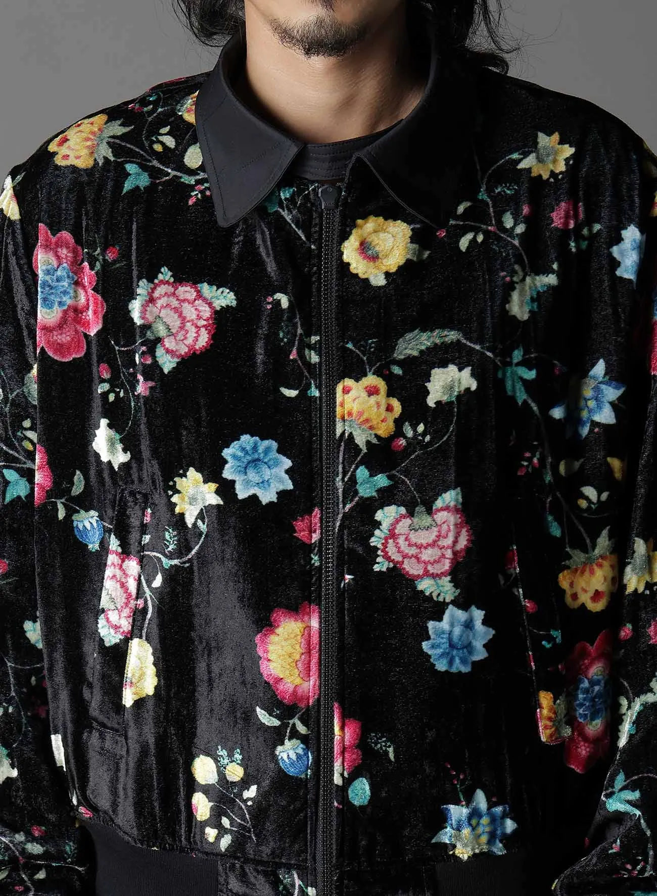 RAYON VELVET CHINESE FLOWER NY SWITCHING MATERIAL BLOUSON