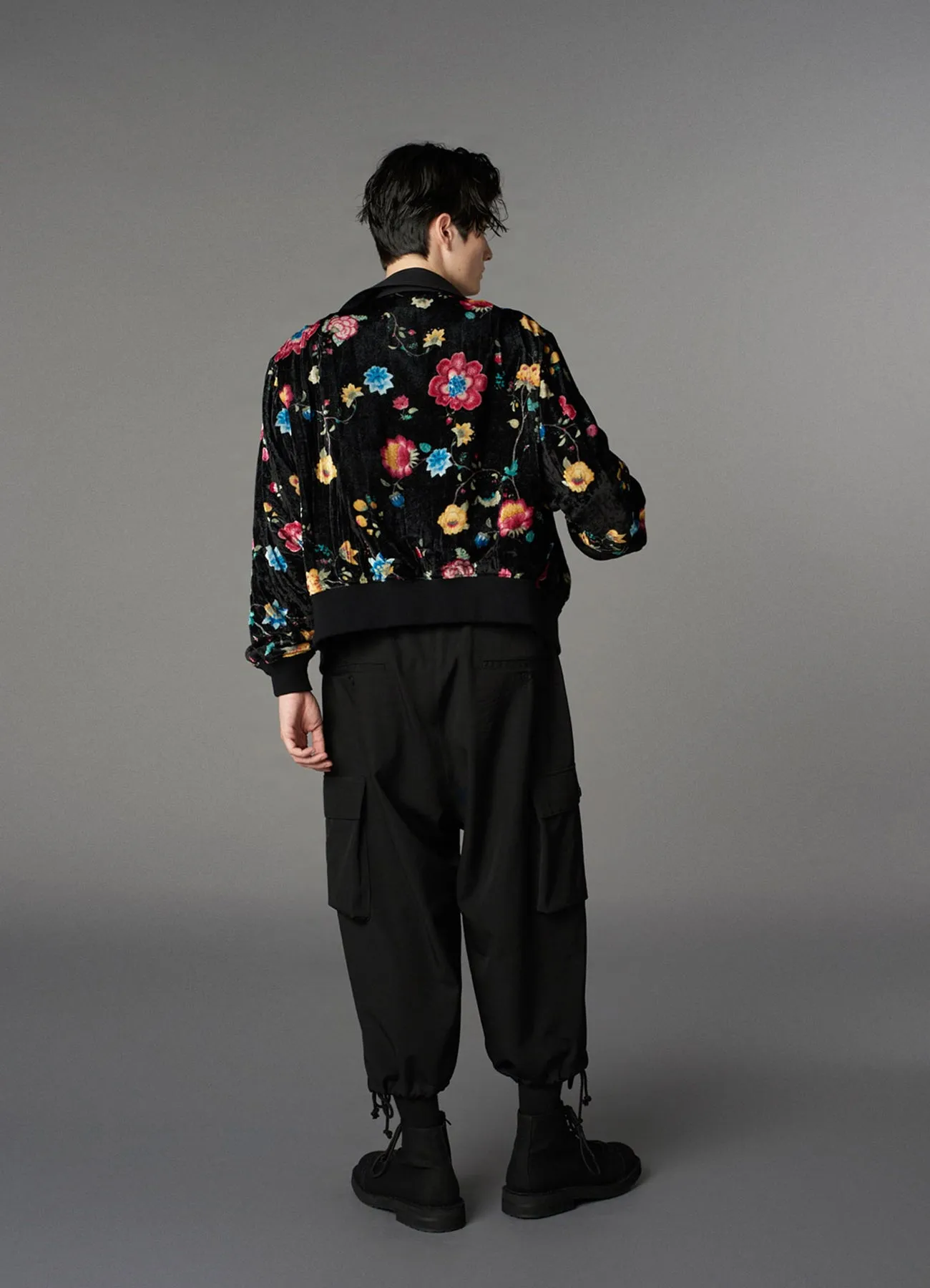 RAYON VELVET CHINESE FLOWER NY SWITCHING MATERIAL BLOUSON