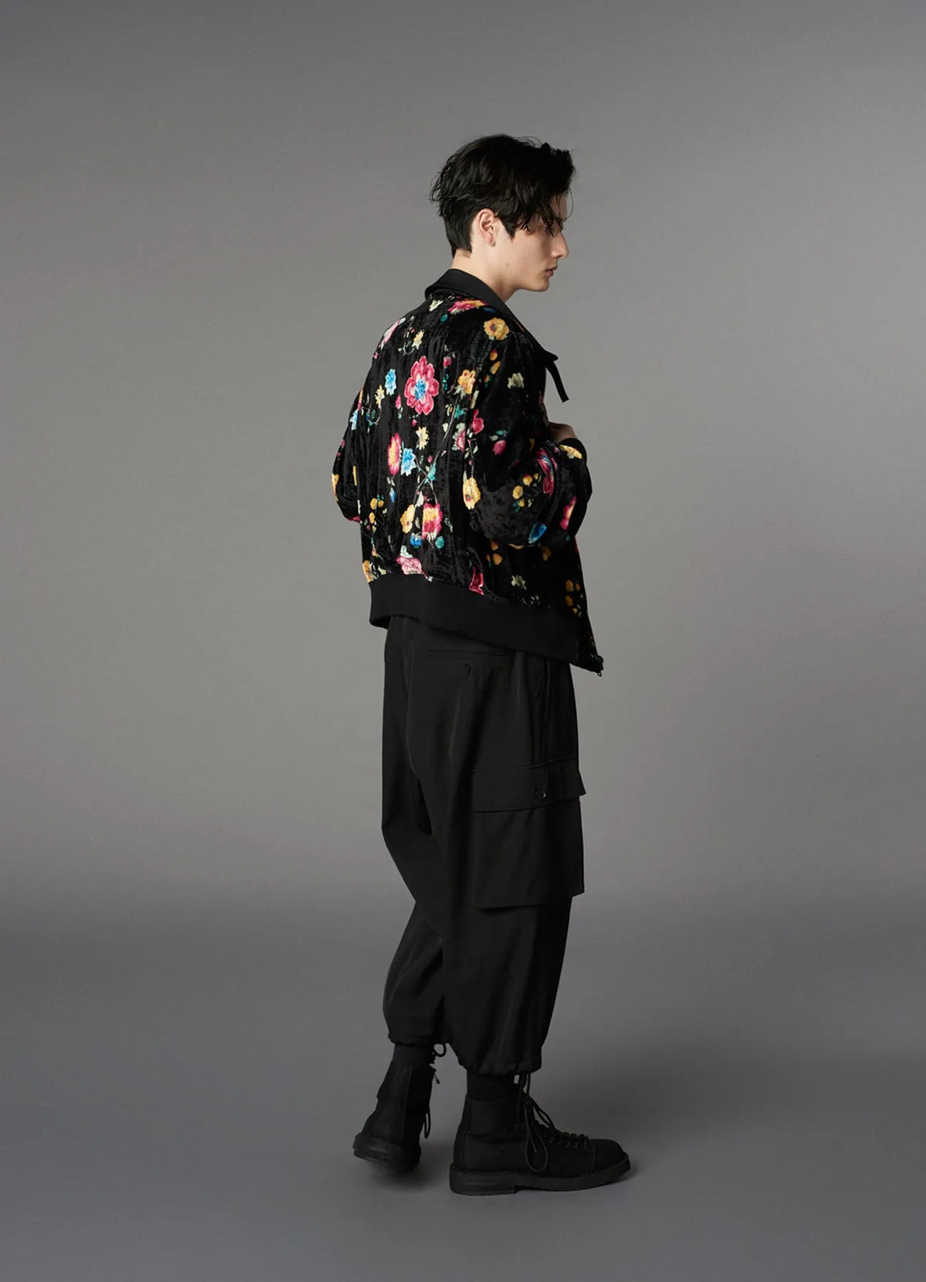 RAYON VELVET CHINESE FLOWER NY SWITCHING MATERIAL BLOUSON