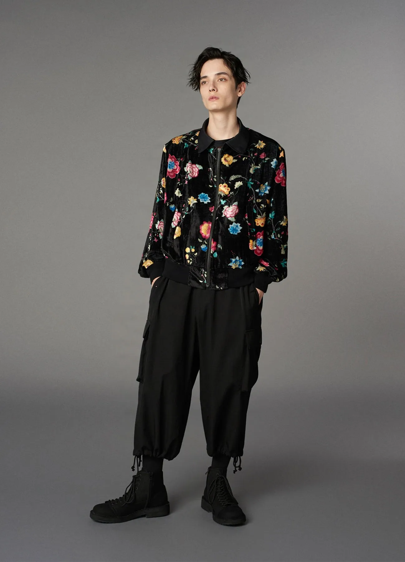 RAYON VELVET CHINESE FLOWER NY SWITCHING MATERIAL BLOUSON