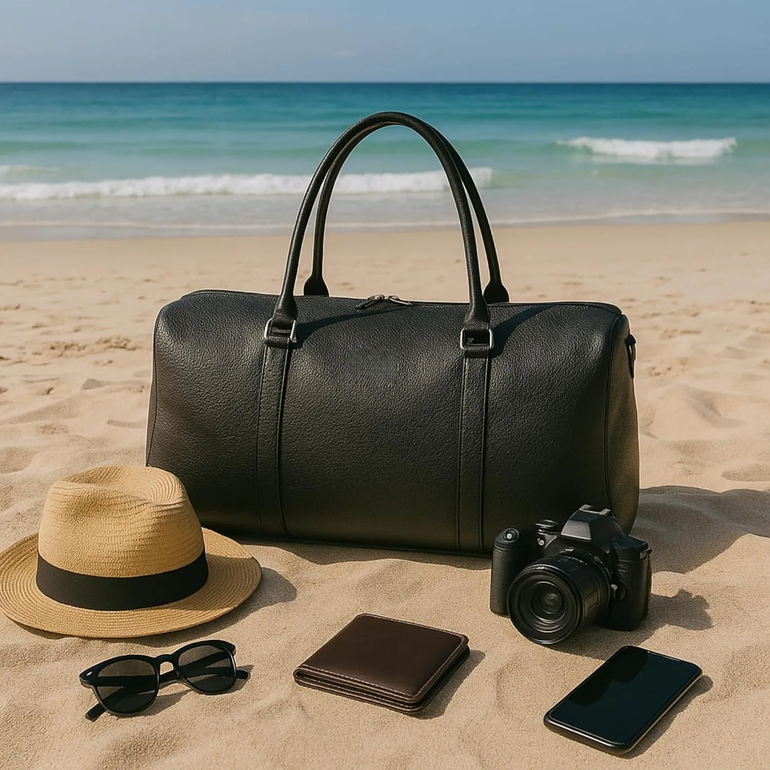 Real Cowhide Leather Travel Duffel Bag – Waterproof Weekender Overnight Bag, Vintage Handcrafted Travel Carry-On Luggage (Black)