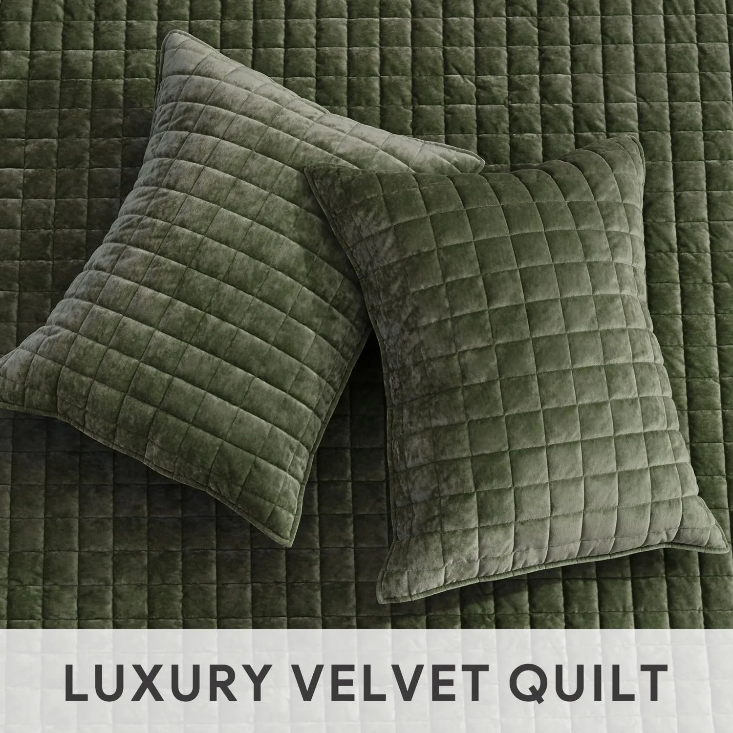 RECYCO Luxury Velvet Quilt Set King Size, Lightweight Velvet Comforter Set, Oversized Bedspread Coverlet Quilted Bedding Set, with 2 Matching Pillow Shams, for All Season, Olive Green