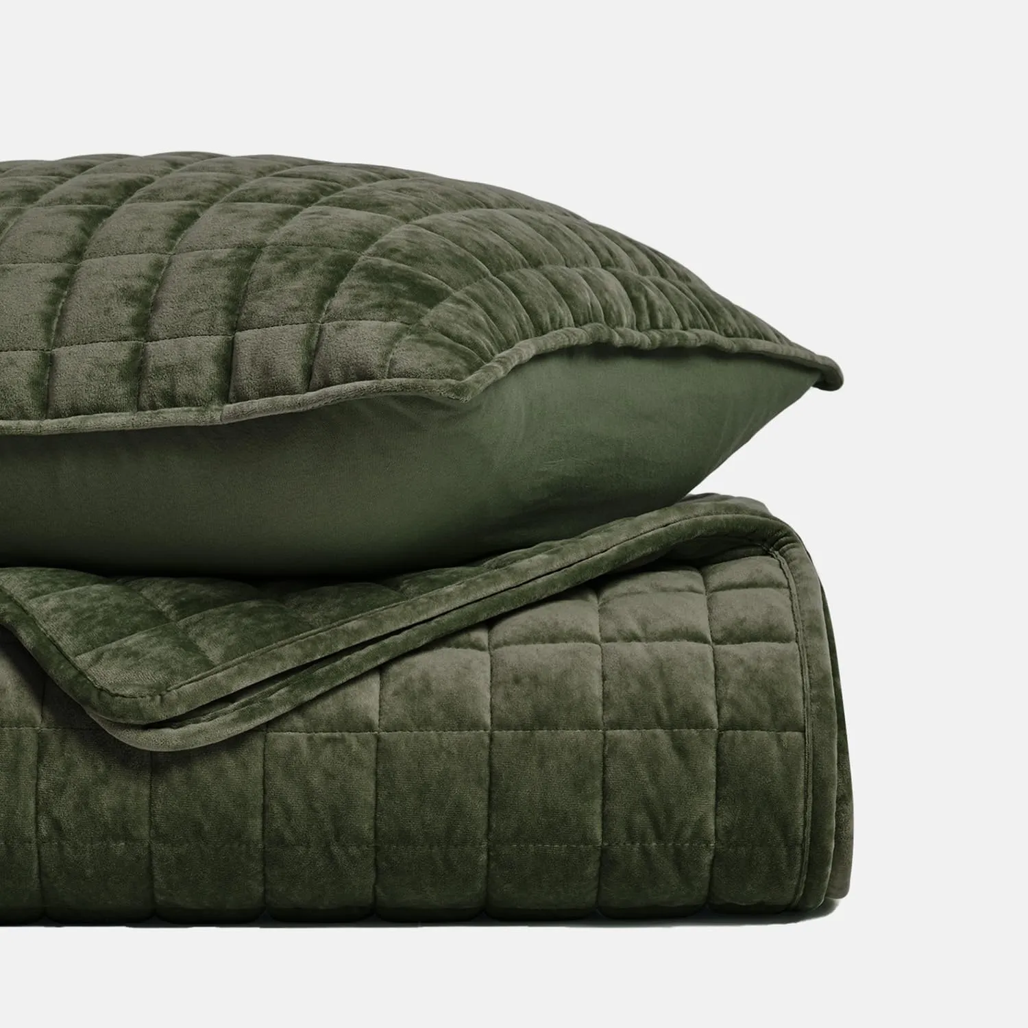 RECYCO Luxury Velvet Quilt Set King Size, Lightweight Velvet Comforter Set, Oversized Bedspread Coverlet Quilted Bedding Set, with 2 Matching Pillow Shams, for All Season, Olive Green
