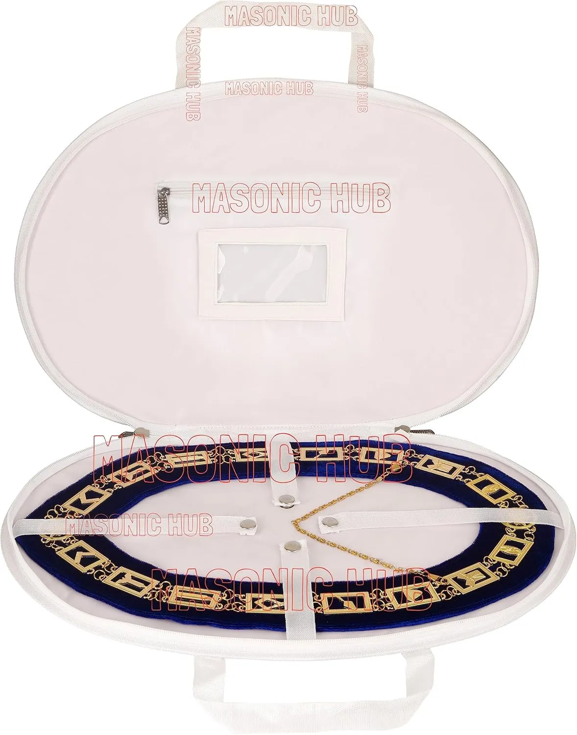 Regalia Chain Collar Case – Soft Padded Faux Leather Bag with Secure Straps & Zipper Pocket – 5 Color Options (WHITE)