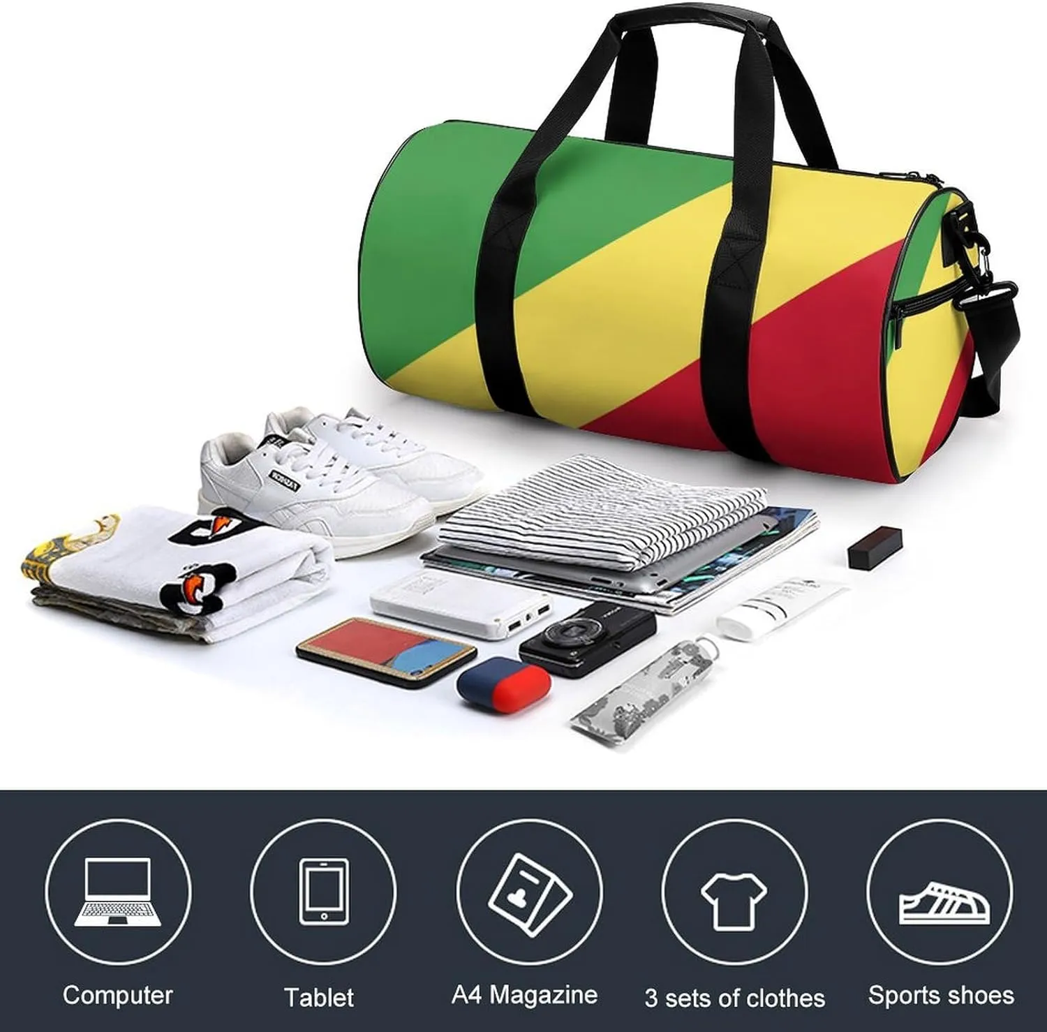 Republic Congo Flag Gym Duffel for Men Women Dry Wet Separation Sports Weekender Tote