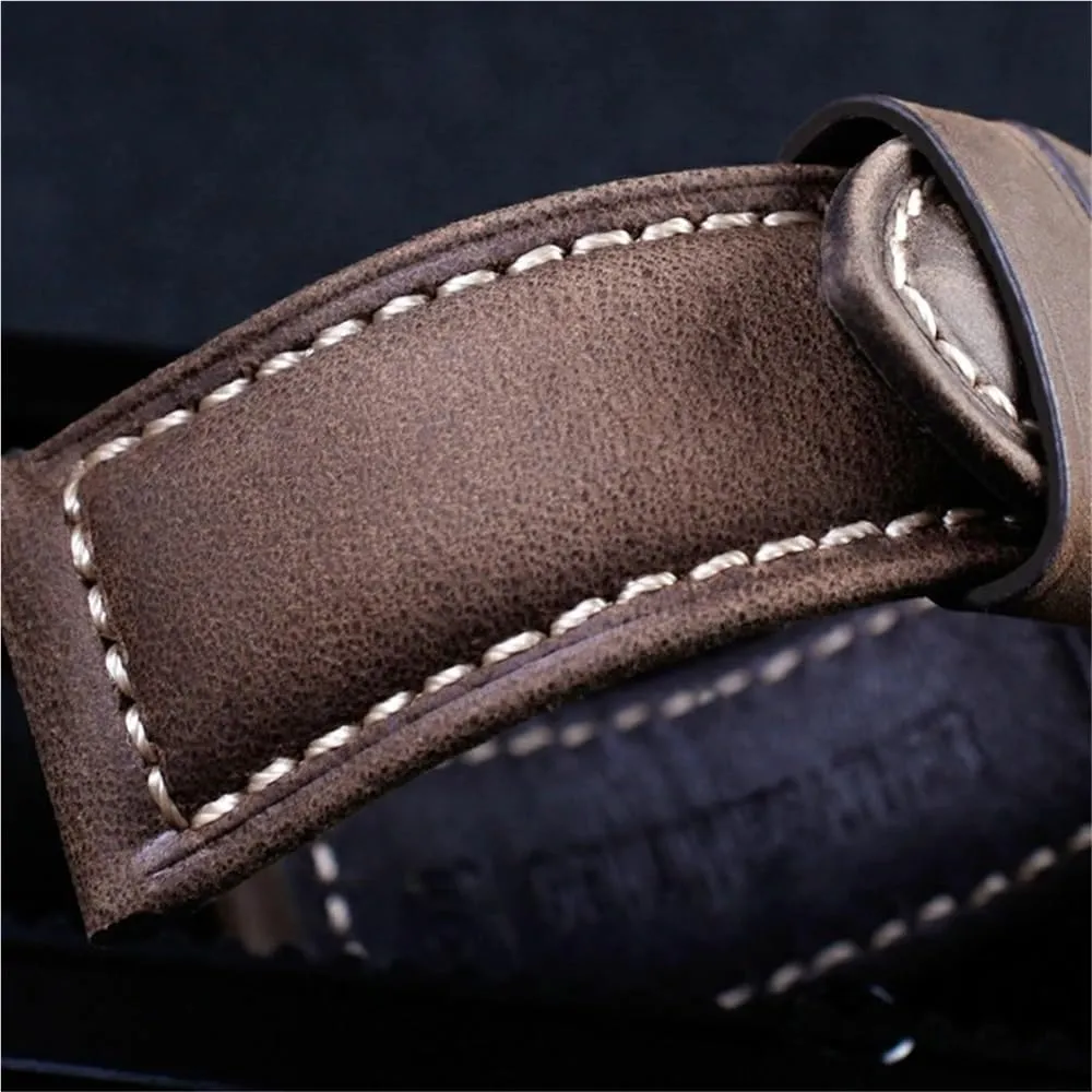 Retro Genuine Leather Strap Handmade Crazy Horse Design Cowhide Watchbands For 20mm 22mm 24mm 26mm Men Band(Dark brown sk,24mm)