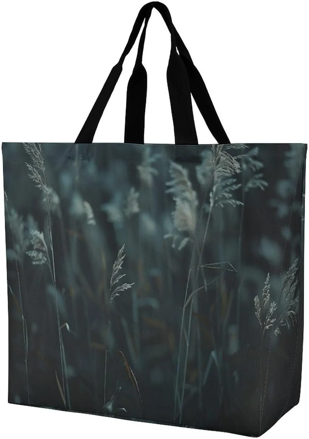 Reusable Grocery Bags Tall Grass Images Shopping Bag Lightweight Shoulder Bags Large Tote Bag for Travel Work Handbag