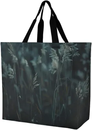 Reusable Grocery Bags Tall Grass Images Shopping Bag Lightweight Shoulder Bags Large Tote Bag for Travel Work Handbag