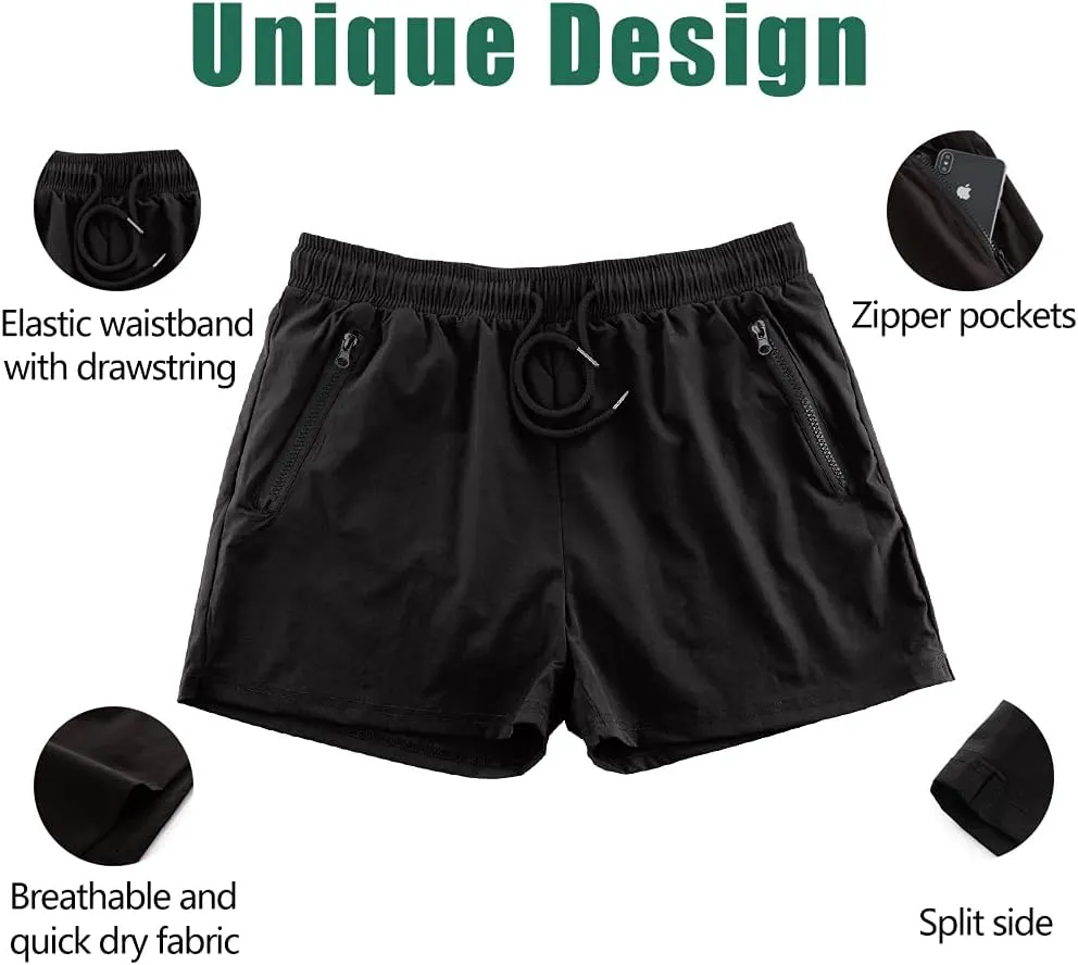 Rexcyril Men's Athletic Gym Workout Shorts 3 Inch Quick Dry Running Bodybuilding Short Shorts with Liner and Zipper Pockets