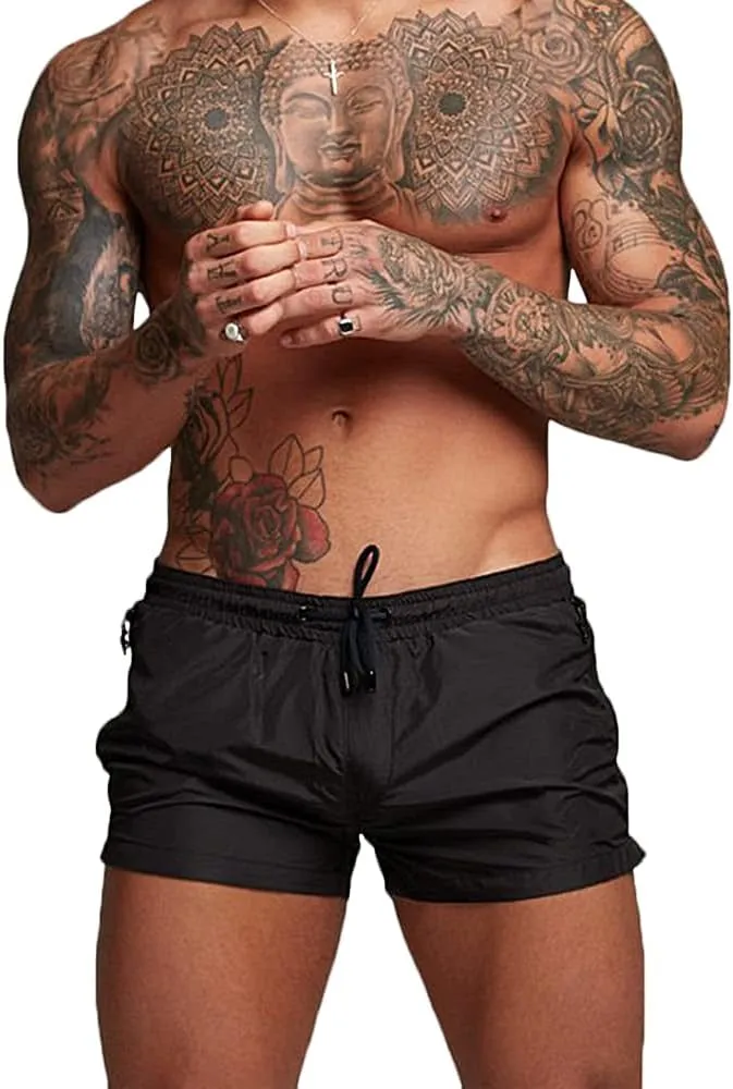Rexcyril Men's Athletic Gym Workout Shorts 3 Inch Quick Dry Running Bodybuilding Short Shorts with Liner and Zipper Pockets