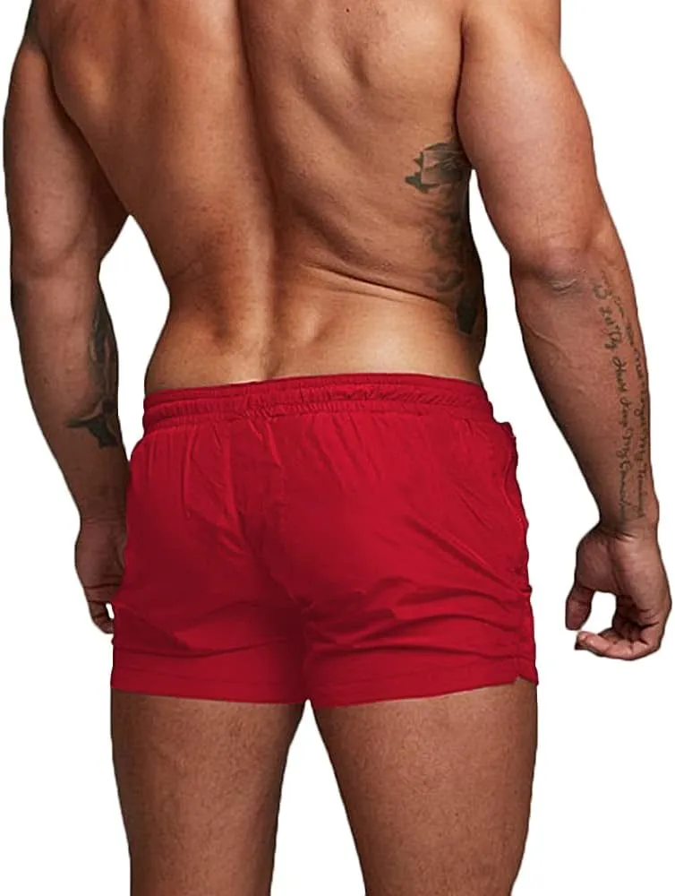 Rexcyril Men's Athletic Gym Workout Shorts 3 Inch Quick Dry Running Bodybuilding Short Shorts with Liner and Zipper Pockets
