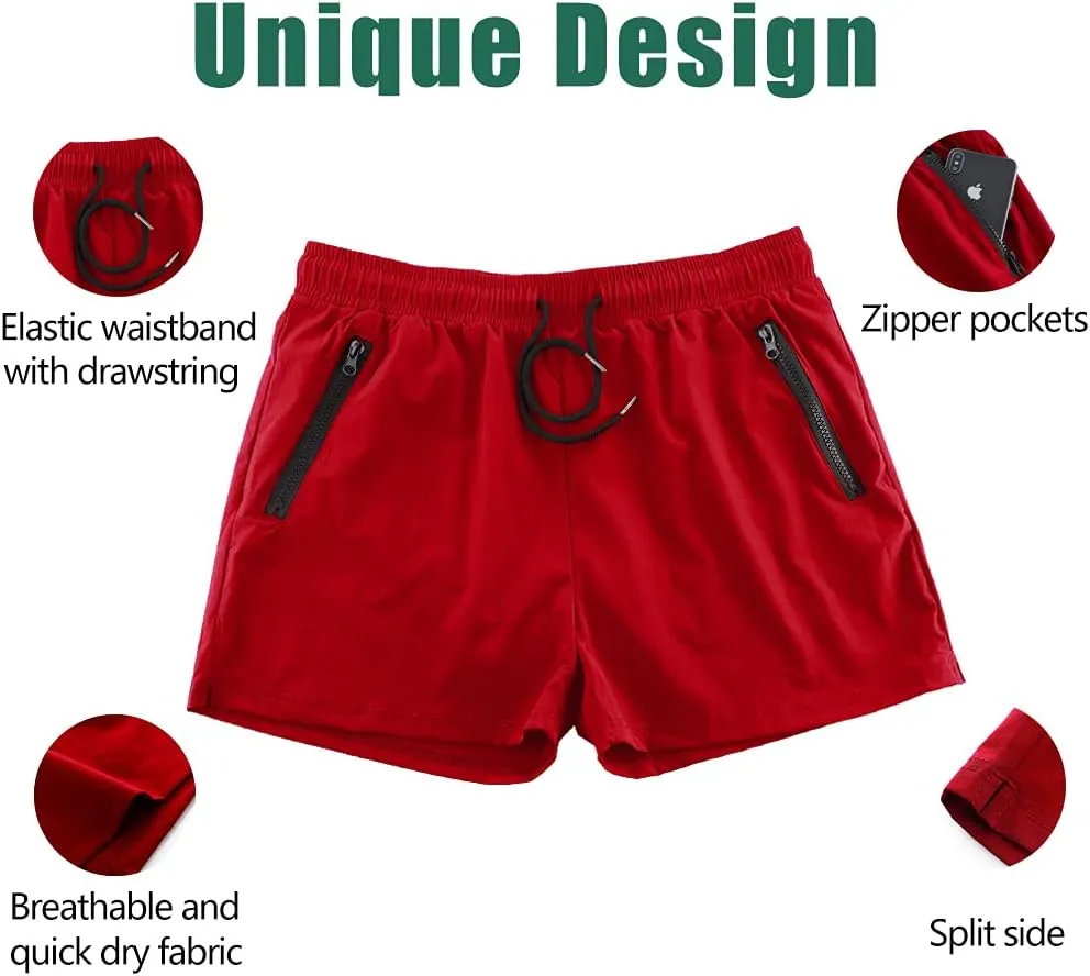 Rexcyril Men's Athletic Gym Workout Shorts 3 Inch Quick Dry Running Bodybuilding Short Shorts with Liner and Zipper Pockets