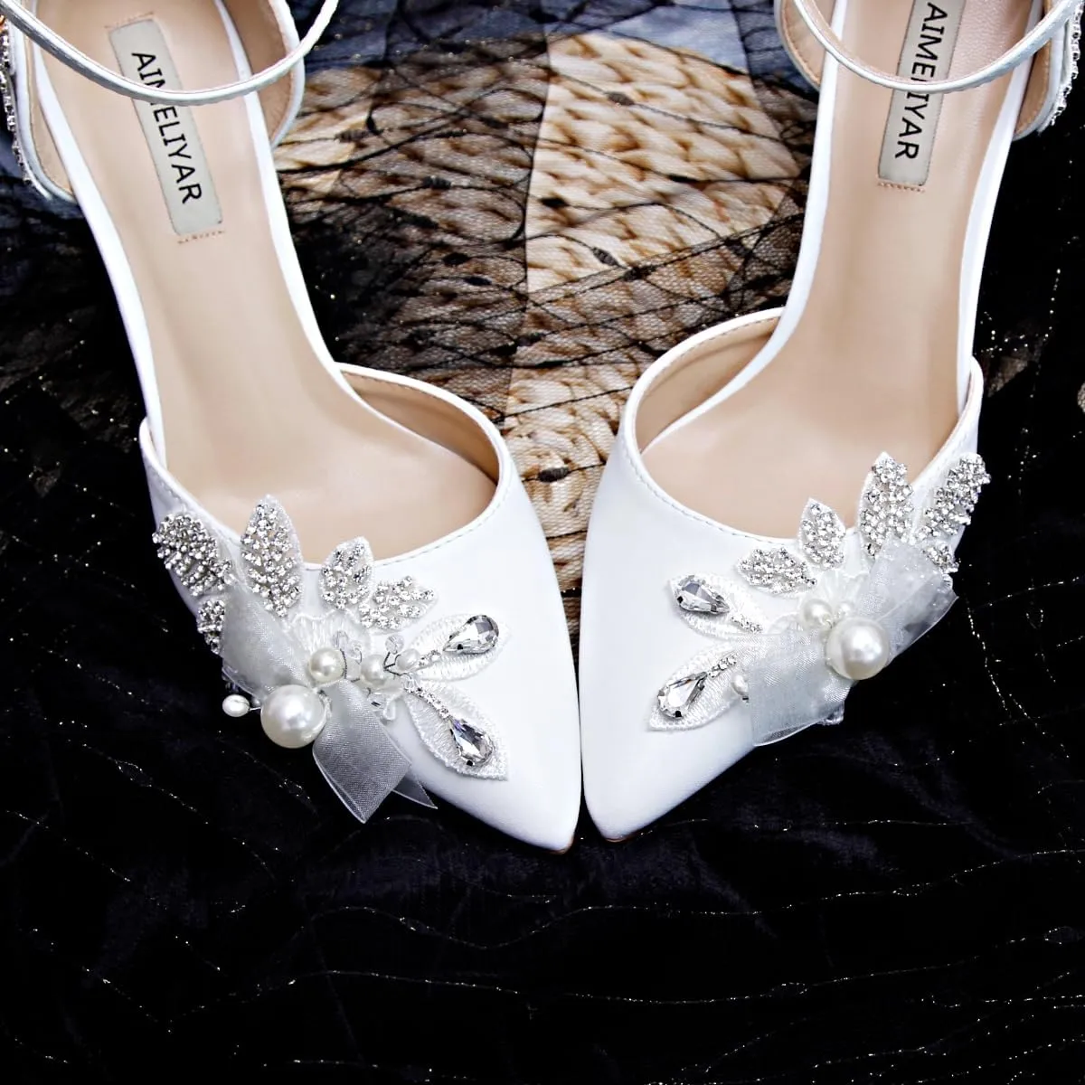 Rhinestone Bridal Shoes Wedding Shoes White Word with Stiletto high Heels Women's Sandals Dress Shoes Crystal Shoes