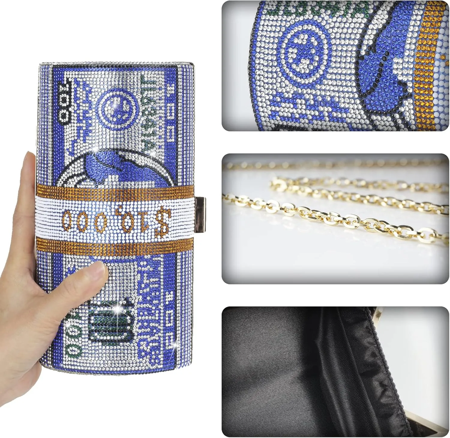 Rhinestone Red Money Clutch Purse for Women Evening Handbags Crystal Money Bag Purse Diamond Bling Clutches for Wedding Party