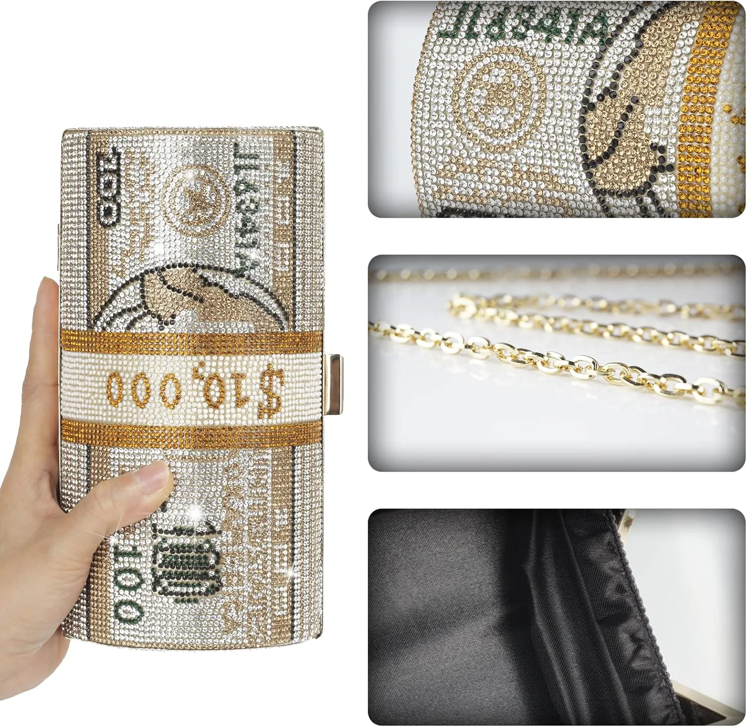 Rhinestone Red Money Clutch Purse for Women Evening Handbags Crystal Money Bag Purse Diamond Bling Clutches for Wedding Party