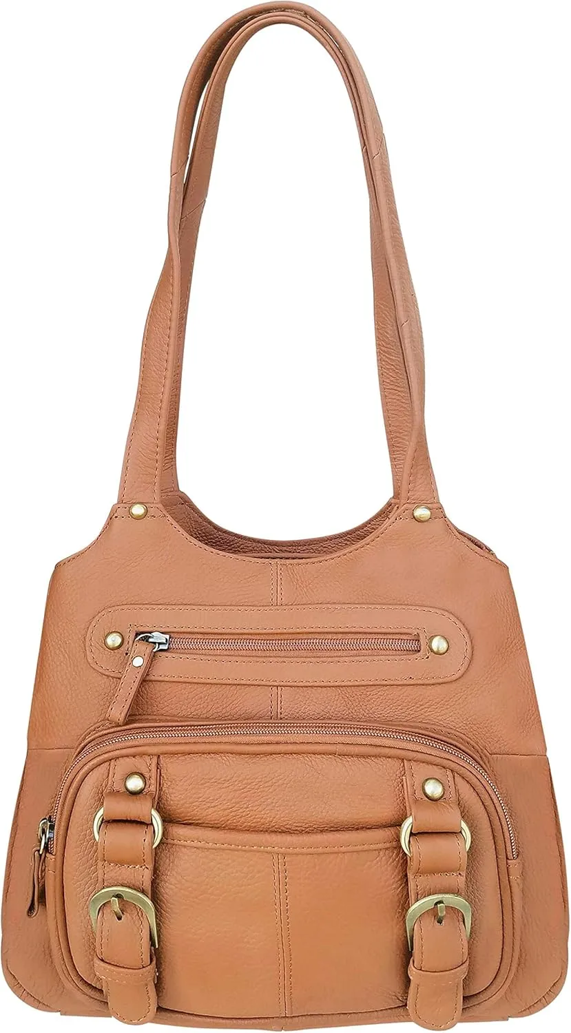 Roma Leathers Moto Leather Concealment Tote Gun Left and Right Hand Light Brown Bag (7096-LBRN)